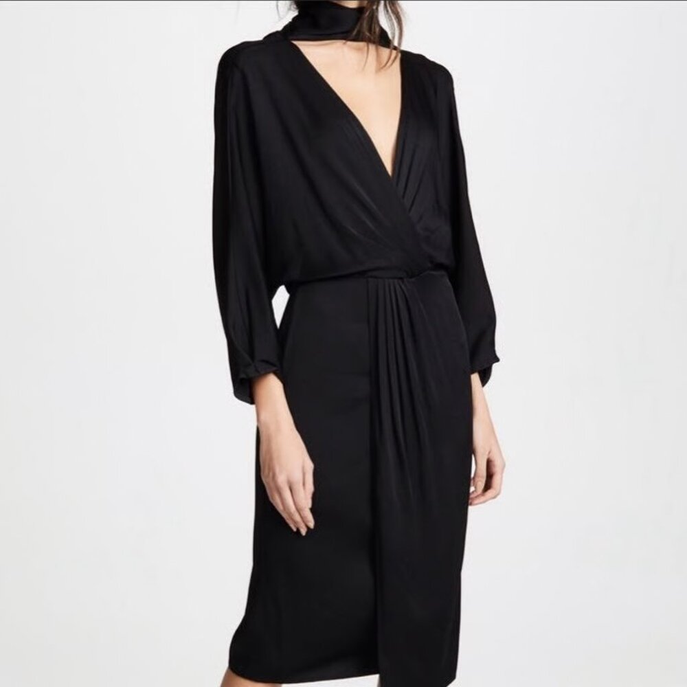 NWT DIANE VON FURSTENBERG Twist Front Dress, Black, Size 8